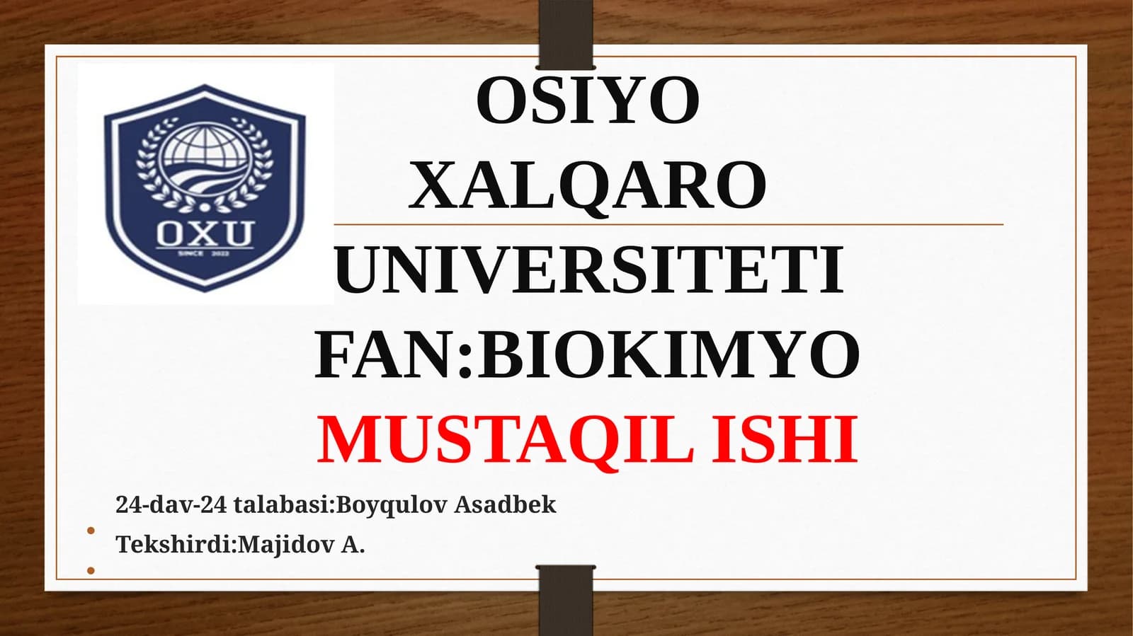 BIOKIMYO MUSTAQIL ISHI