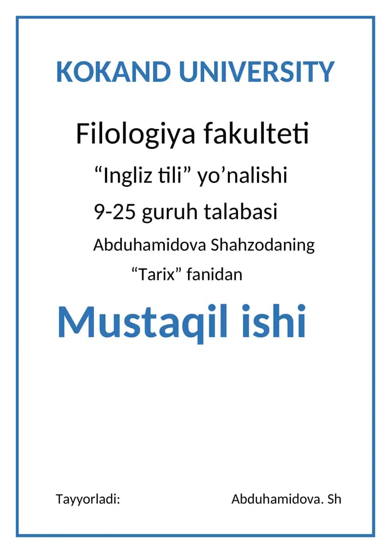 Oʻzbekiston Respublikasi Tarixi