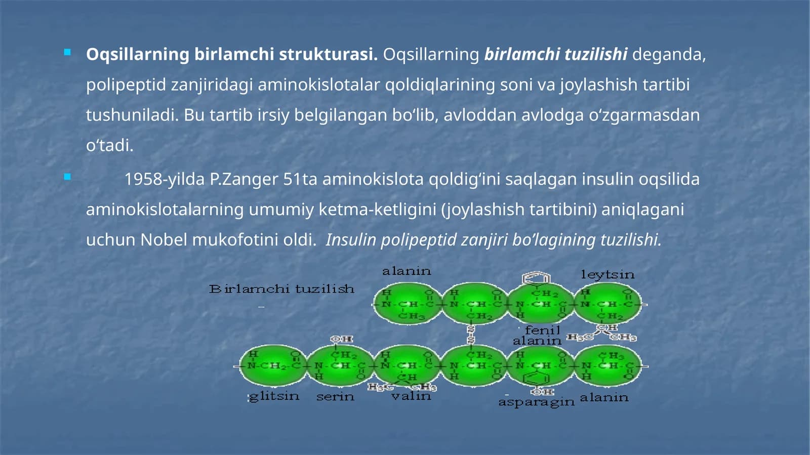 Oqsillarning birlamchi strukturasi