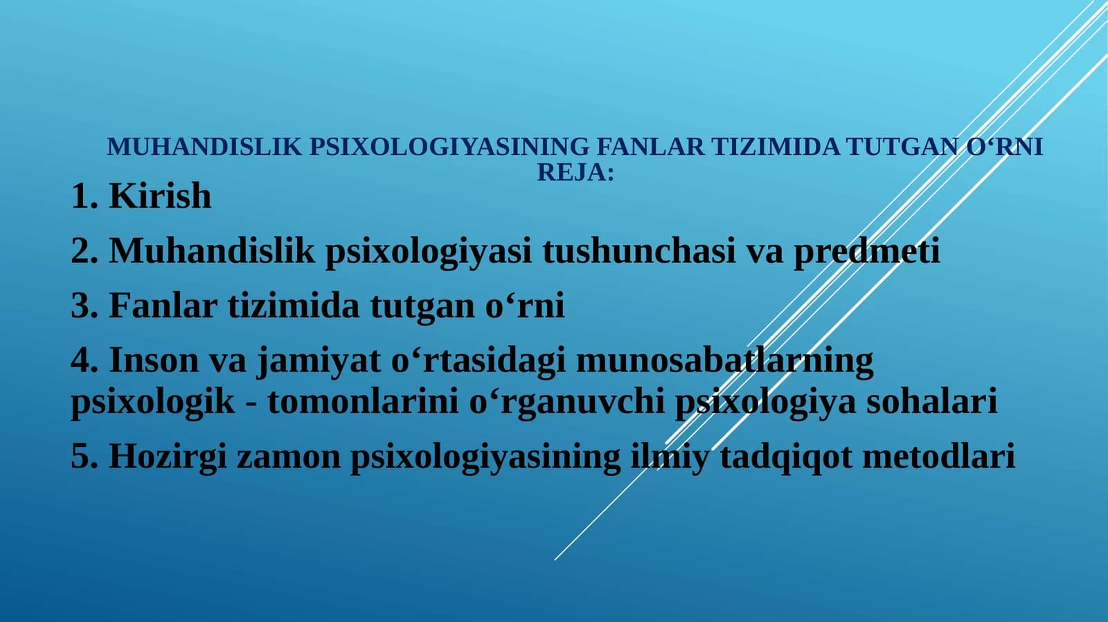 Muhandislik psixologiyasining fanlar tizimidagi o‘rni