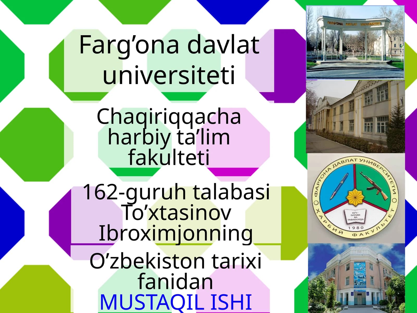 O’zbekiston tarixi fanidan MUSTAQIL ISHI