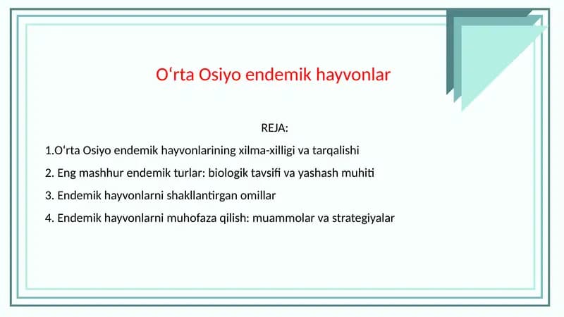 O‘rta Osiyo endemik hayvonlari