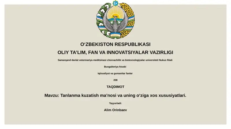 Tanlanma kuzatish maʼnosi va uning oʻziga xos xususiyatlari