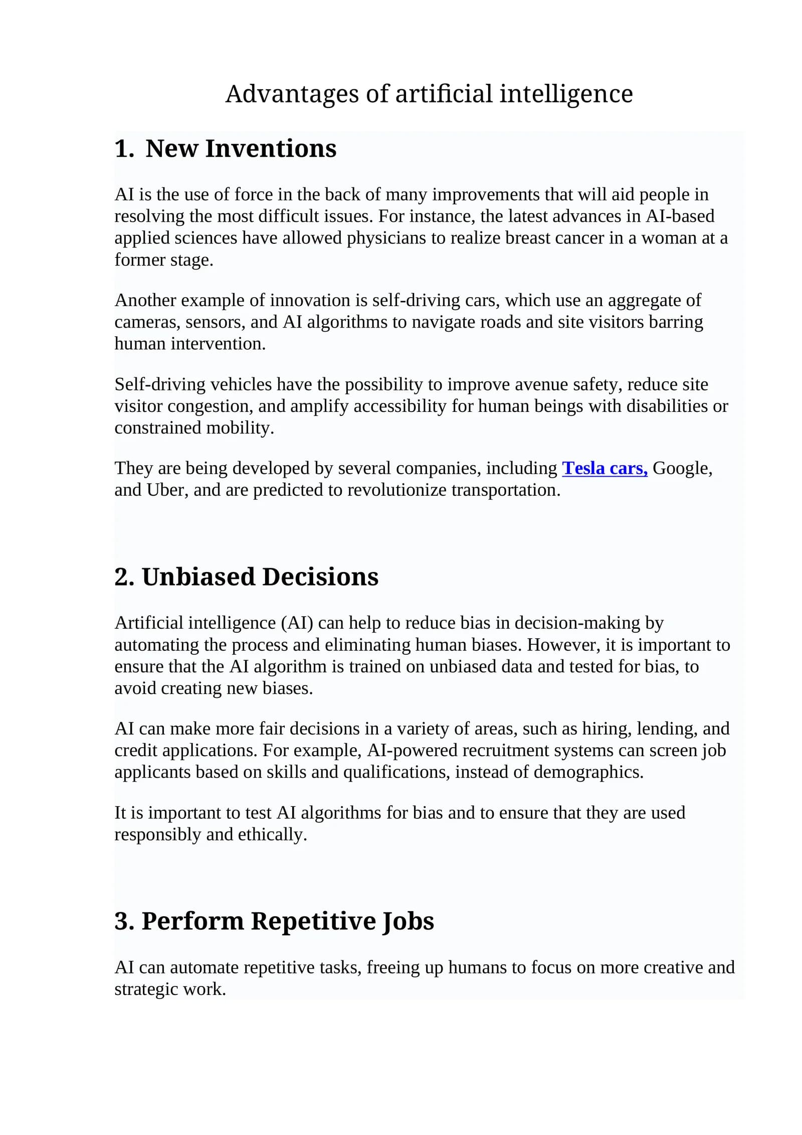 Advantages of artificial intelligence