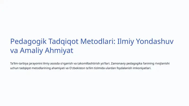 Pedagogik Tadqiqot Metodlari