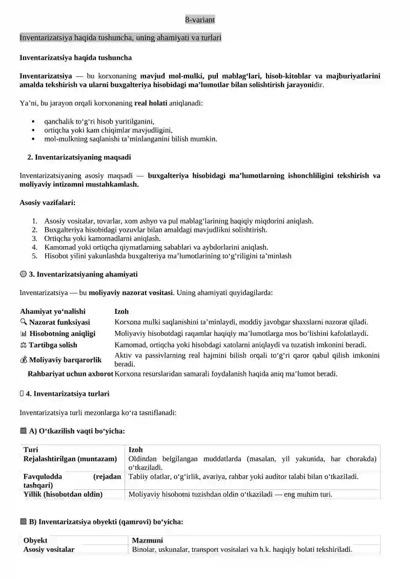 Inventarizatsiya haqida tushuncha