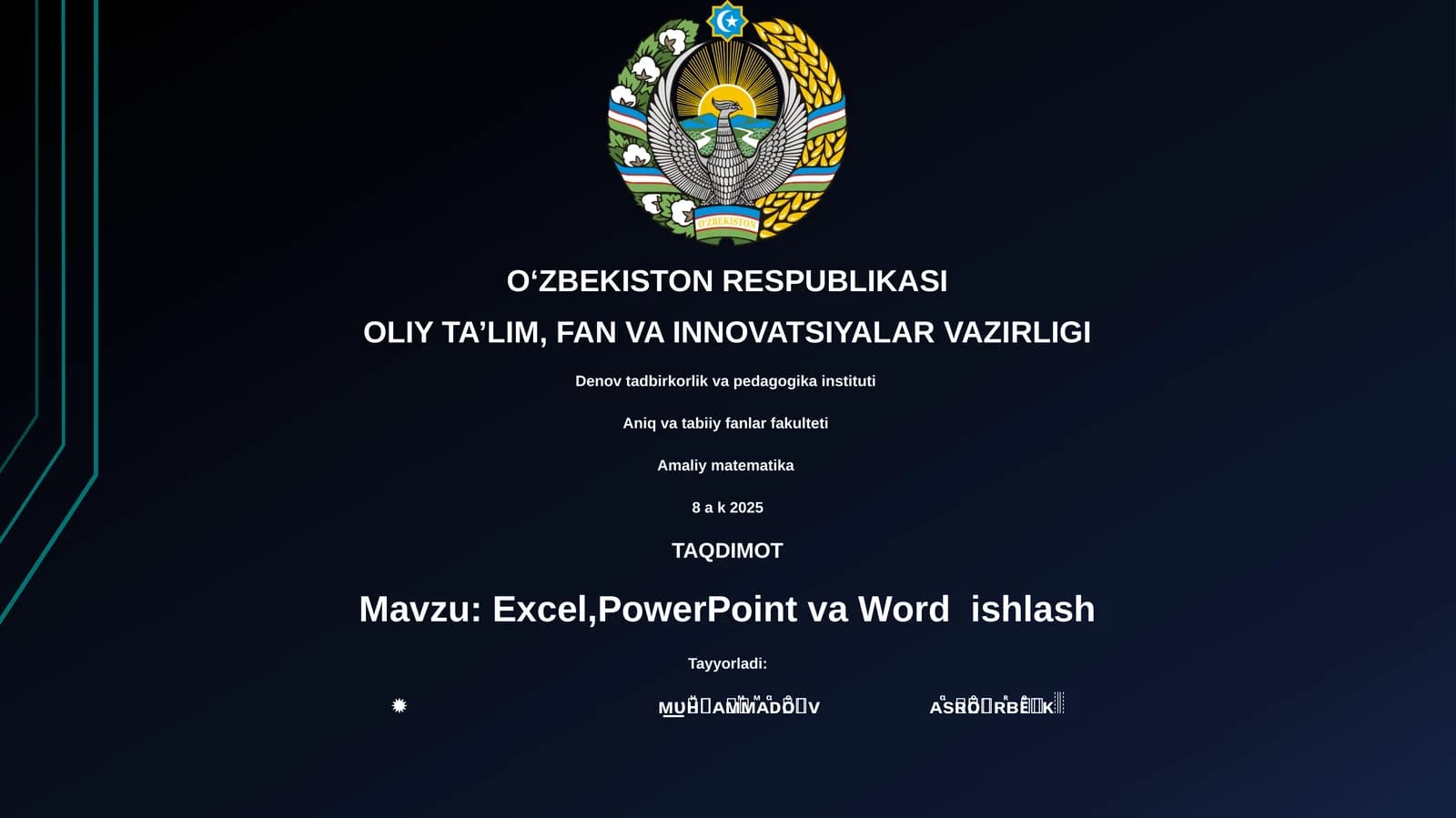 Excel,PowerPoint va Word ishlash