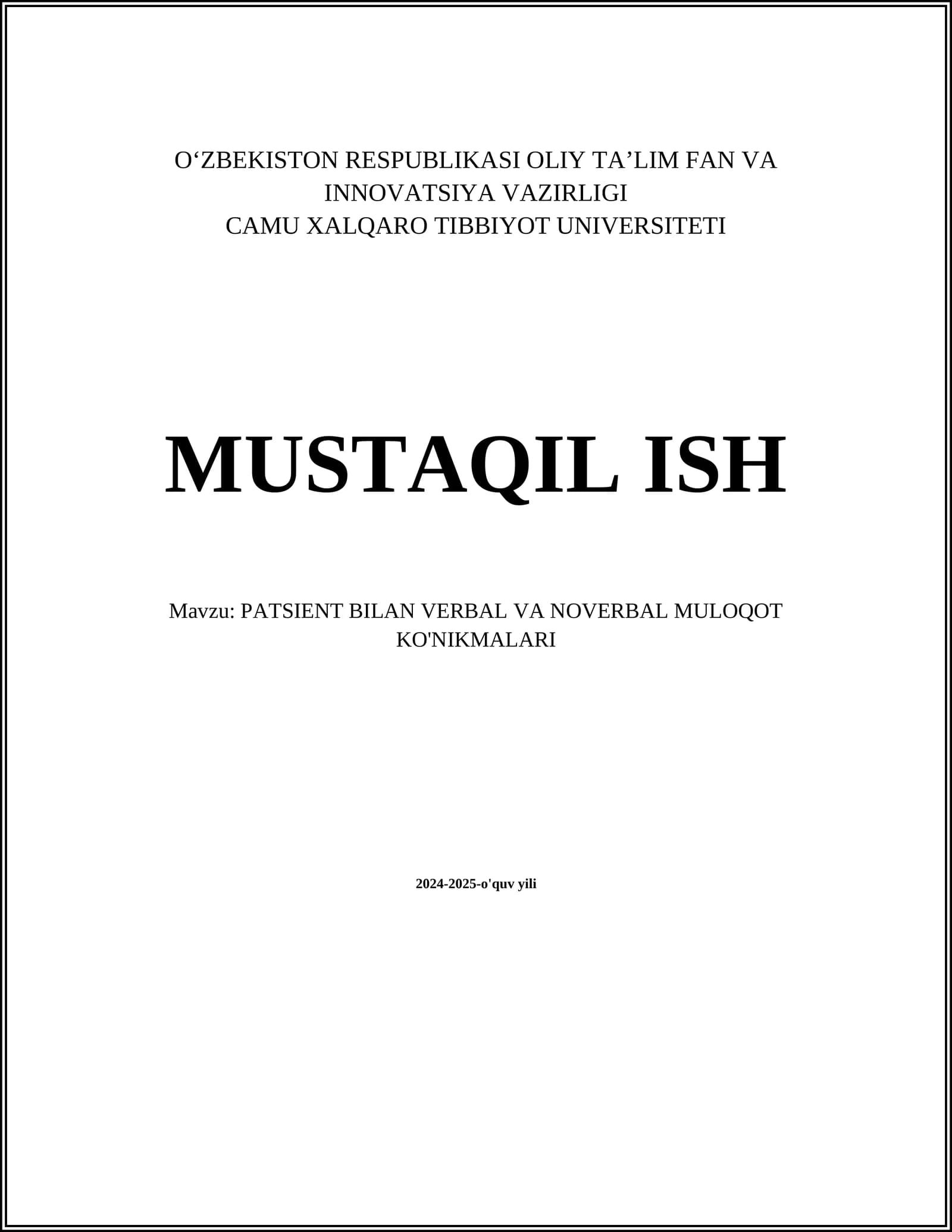 PATSIENT BILAN VERBAL VA NOVERBAL MULOQOT KO'NIKMALARI
