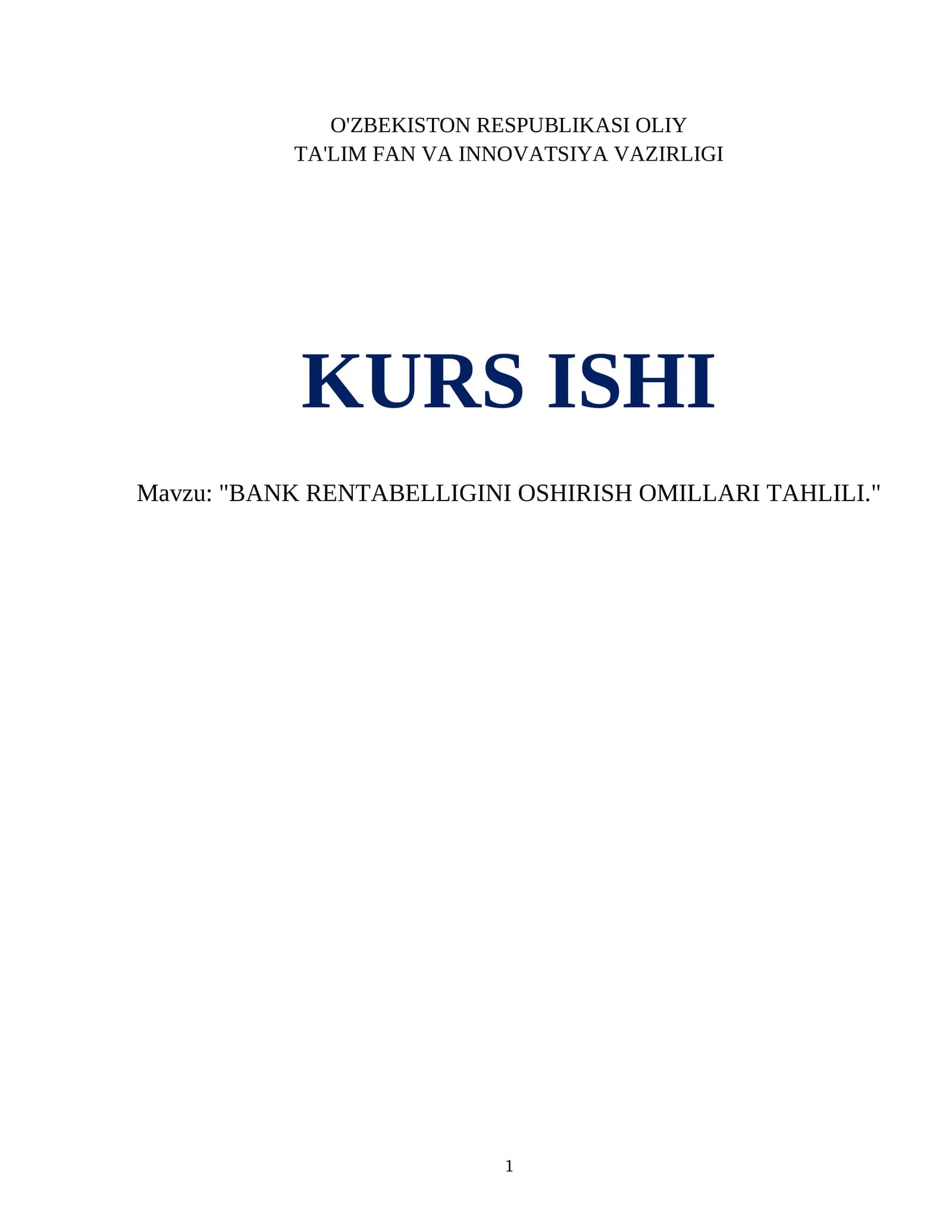 BANK RENTABELLIGINI OSHIRISH OMILLARI TAHLILI