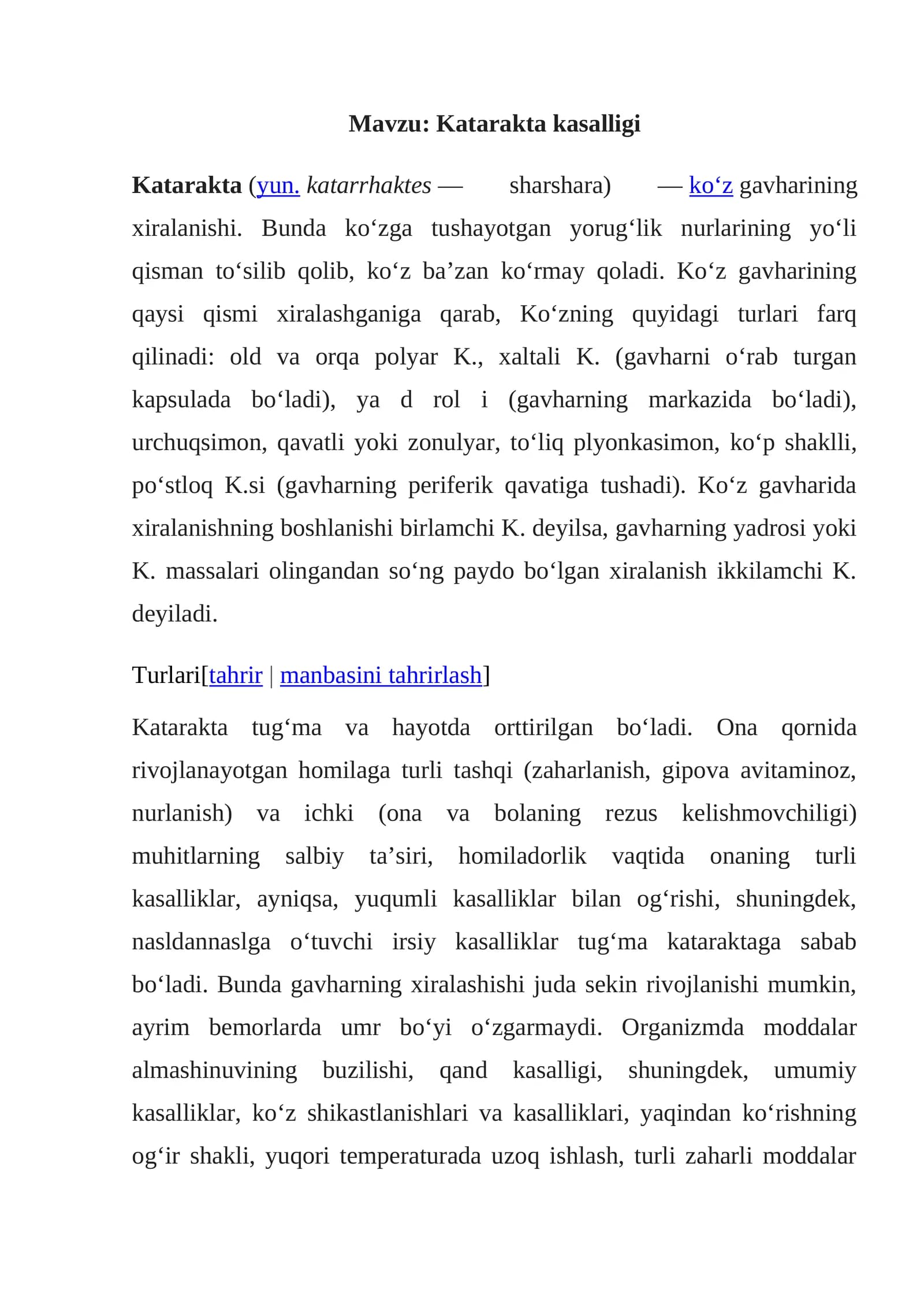 Katarakta kasalligi