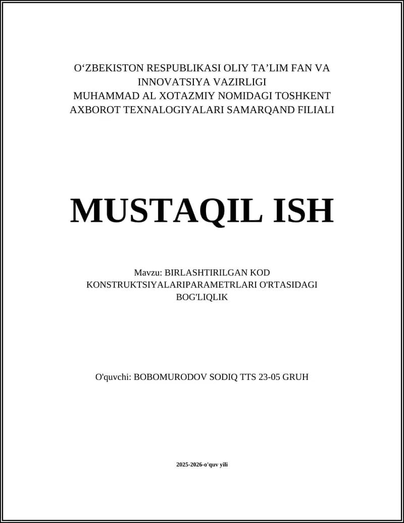 Birlashtirilgan Kod Konstruksiyalari Parametrlari O'rtasidagi Bog'liqlik