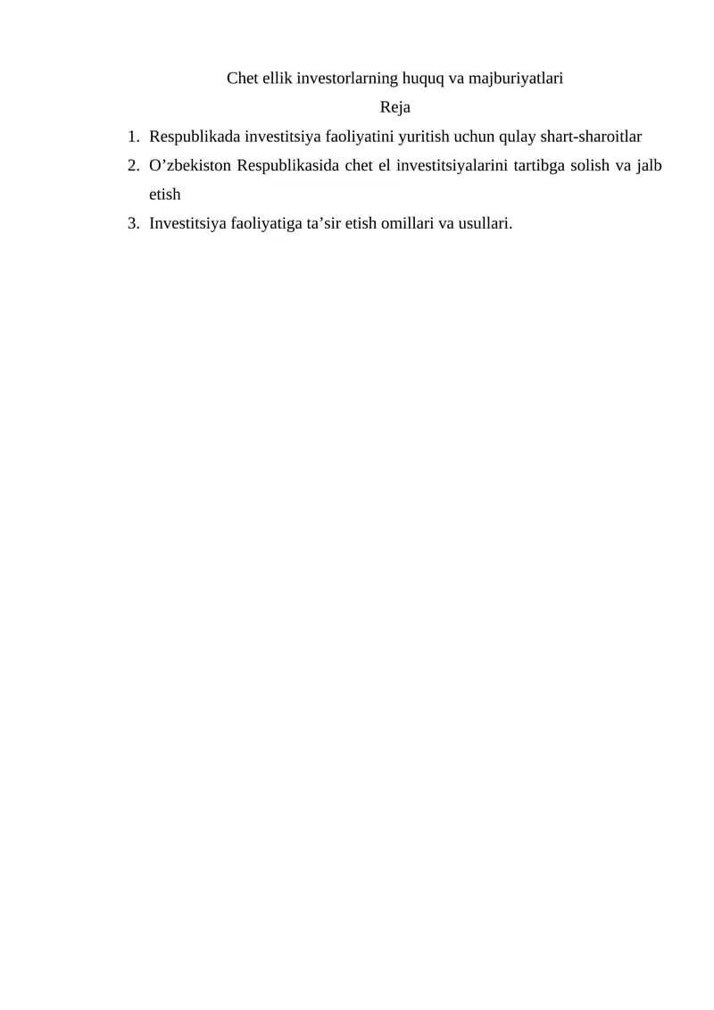 Investitsiya Faoliyatini Yuritish