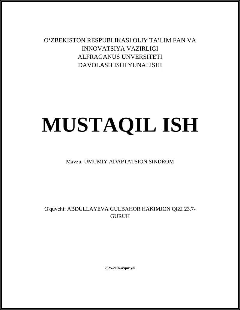 UMUMIY ADAPTATSION SINDROM