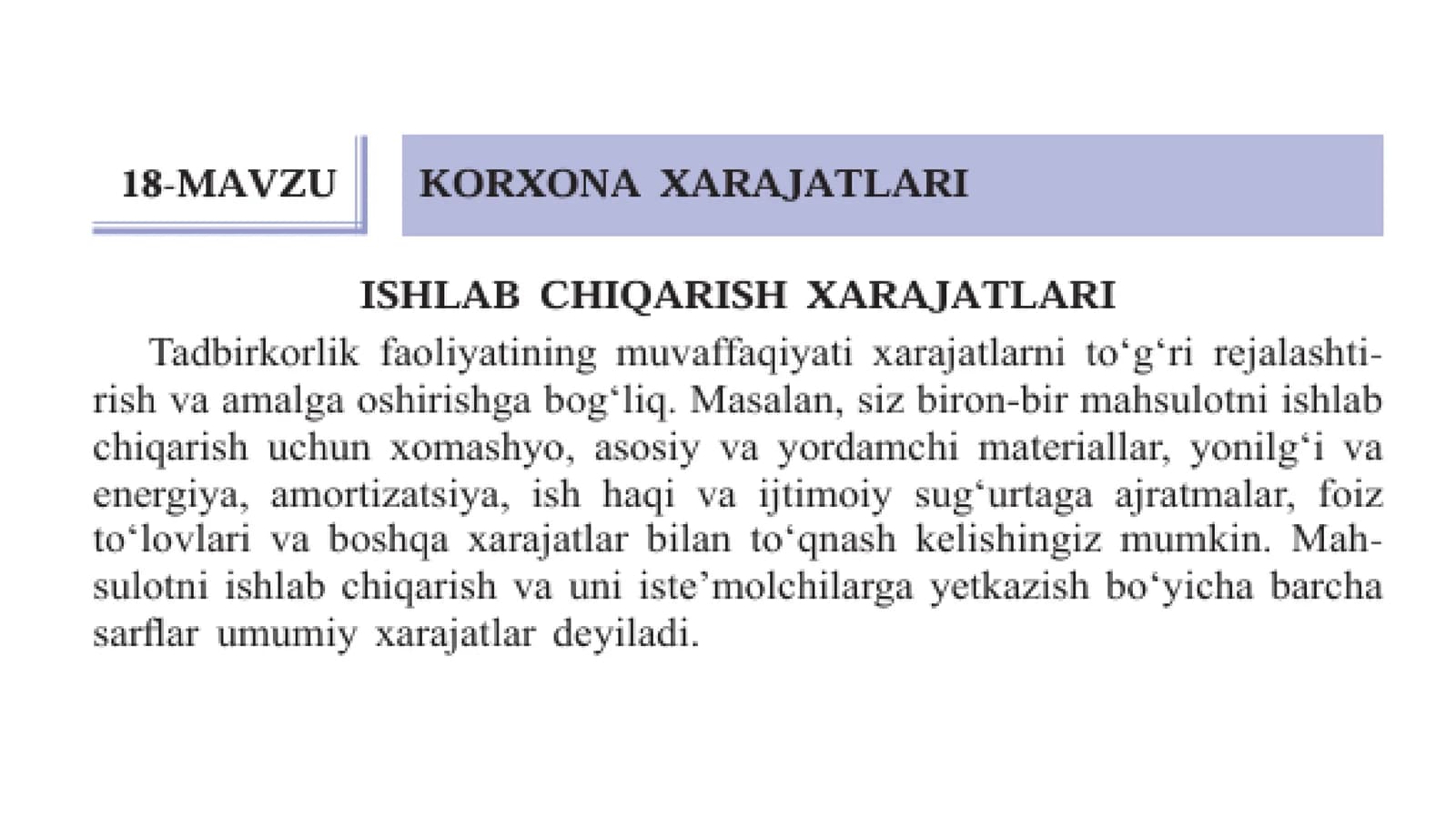 KORXONA XARAJATLARI