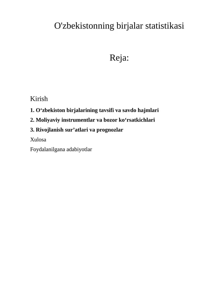 O'zbekistonning birjalar statistikasi