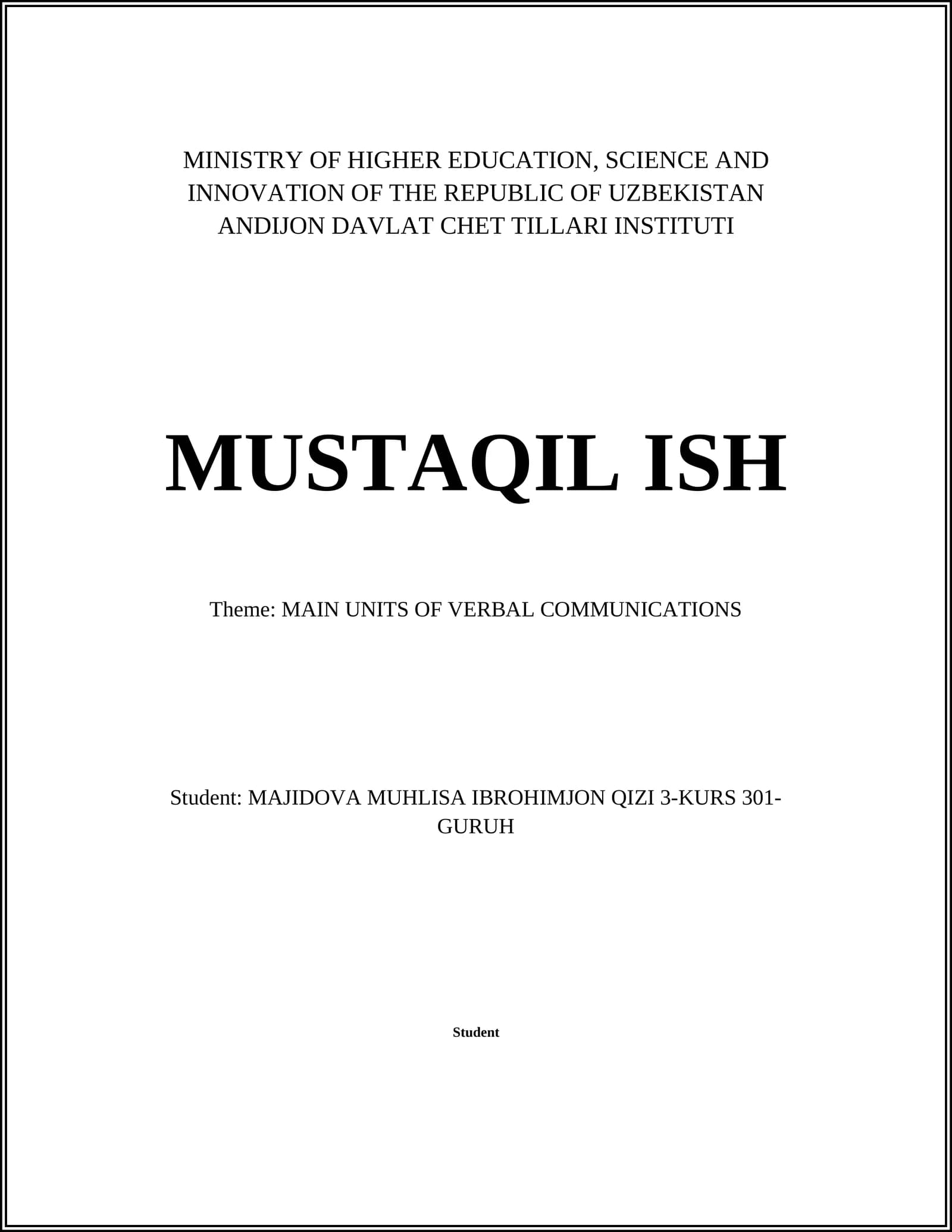 MAIN UNITS OF VERBAL COMMUNICATIONS