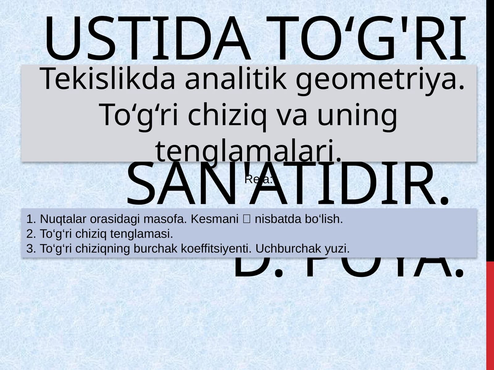 Tekislikda analitik geometriya. To‘g‘ri chiziq va uning tenglamalari