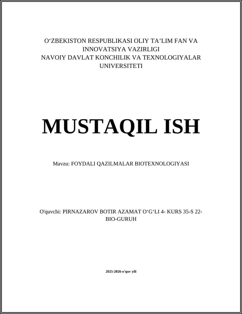 FOYDALI QAZILMALAR BIOTEXNOLOGIYASI