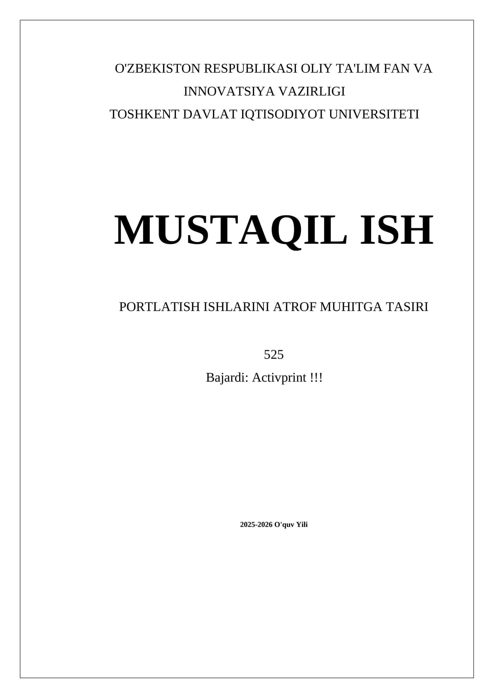 PORTLATISH ISHLARINI ATROF MUHITGA TASIRI