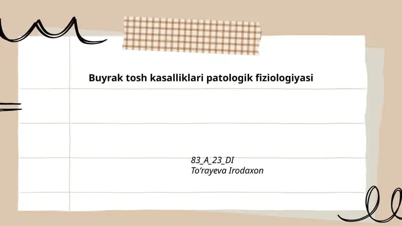 Buyrak tosh kasalliklari patologik fiziologiyasi
