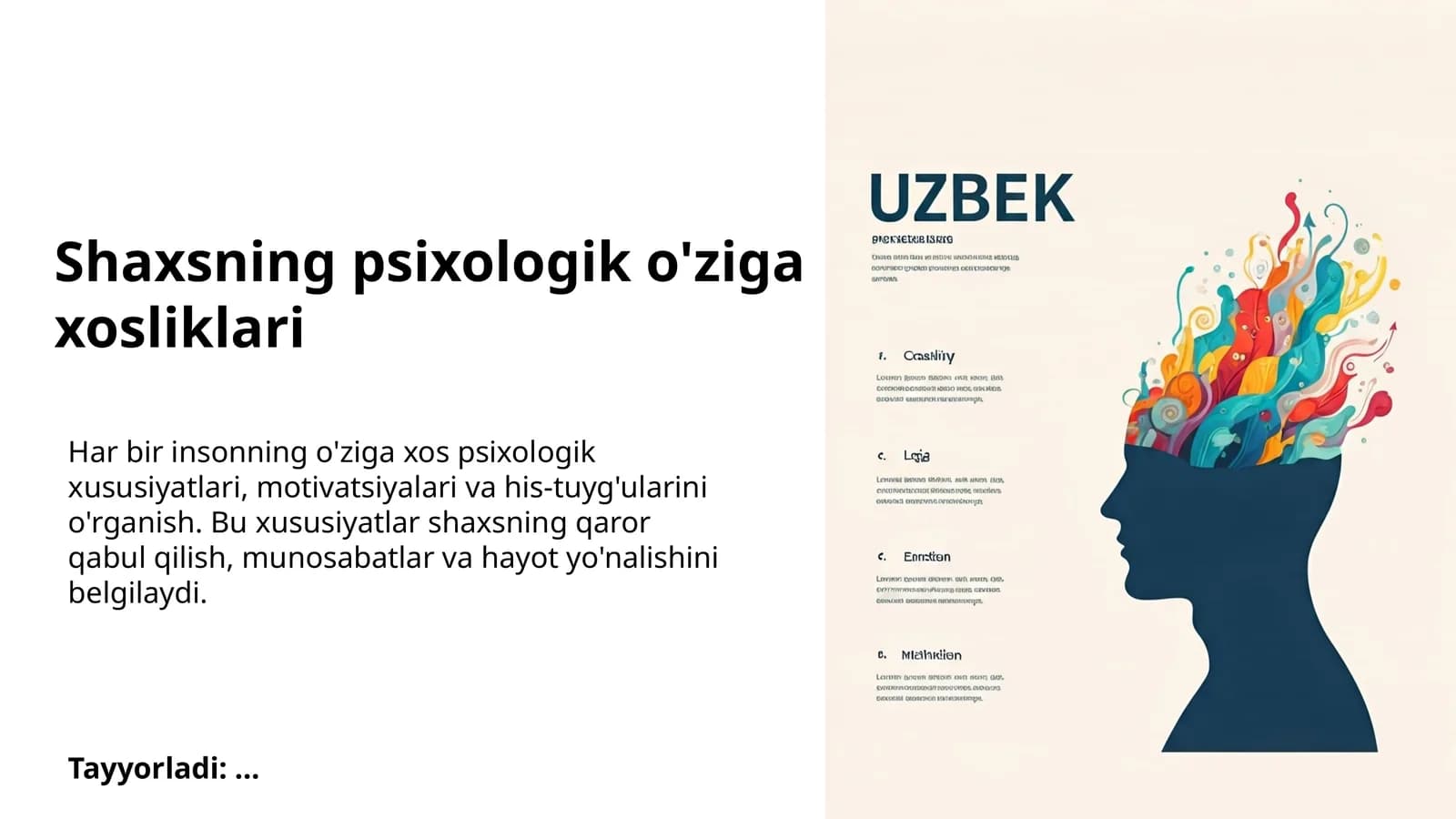 Shaxsning psixologik o'ziga xosliklari