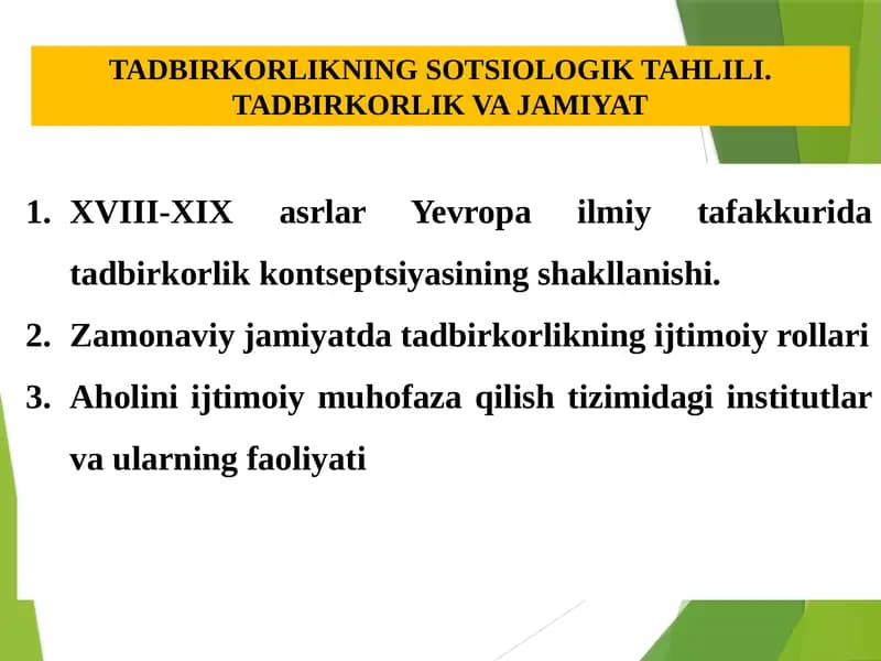 TADBIRKORLIKNING SOTSIOLOGIK TAHLILI