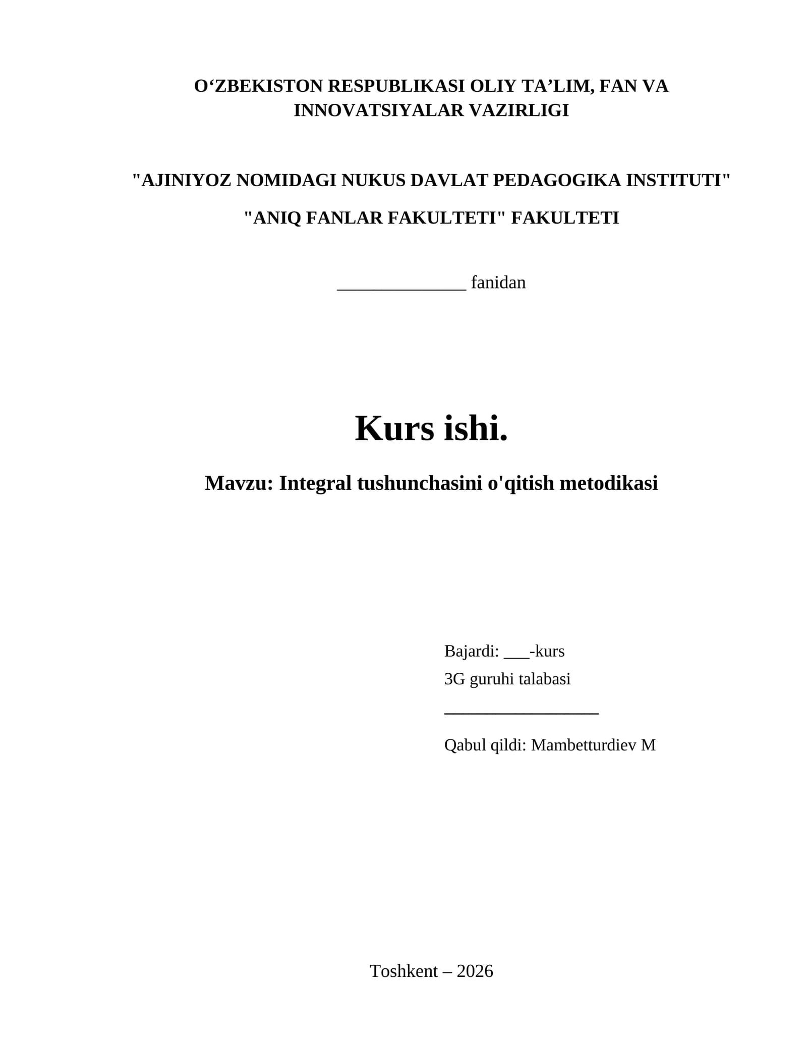 Integral tushunchasini o'qitish metodikasi