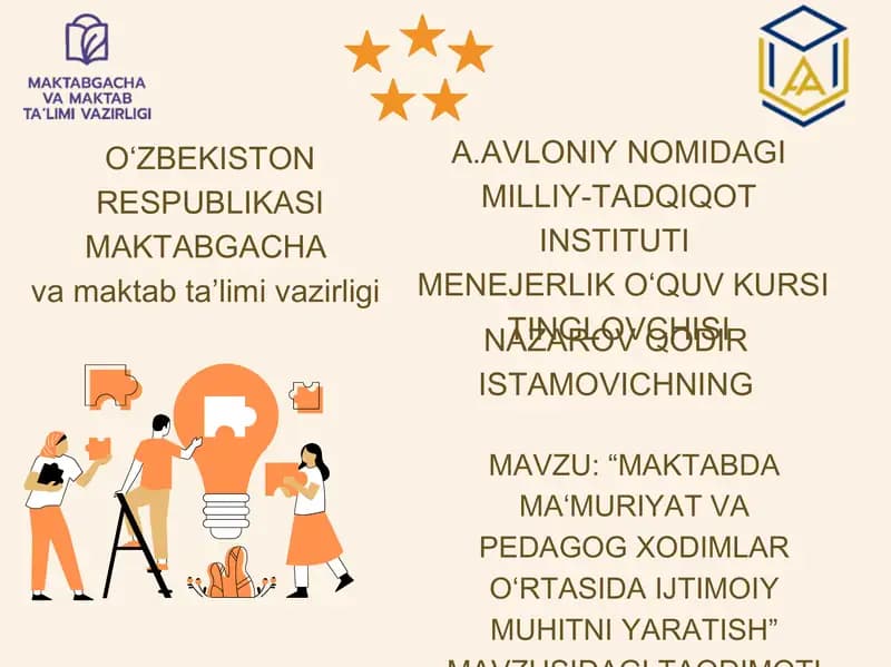 MAKTABDA MA‘MURIYAT VA PEDAGOG XODIMLAR O‘RTASIDA IJTIMOIY MUHITNI YARATISH
