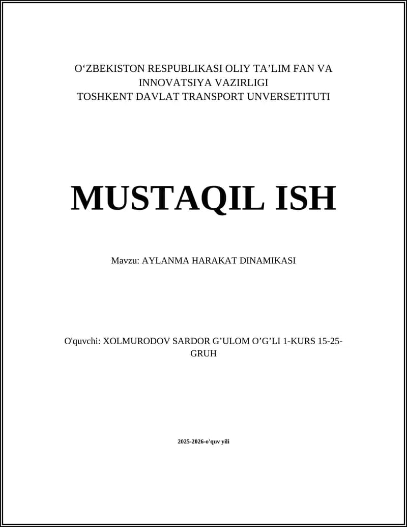 AYLANMA HARAKAT DINAMIKASI