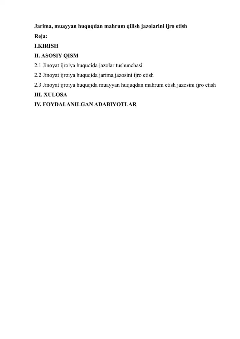 Jarima, muayyan huquqdan mahrum qilish jazolarini ijro etish.docx