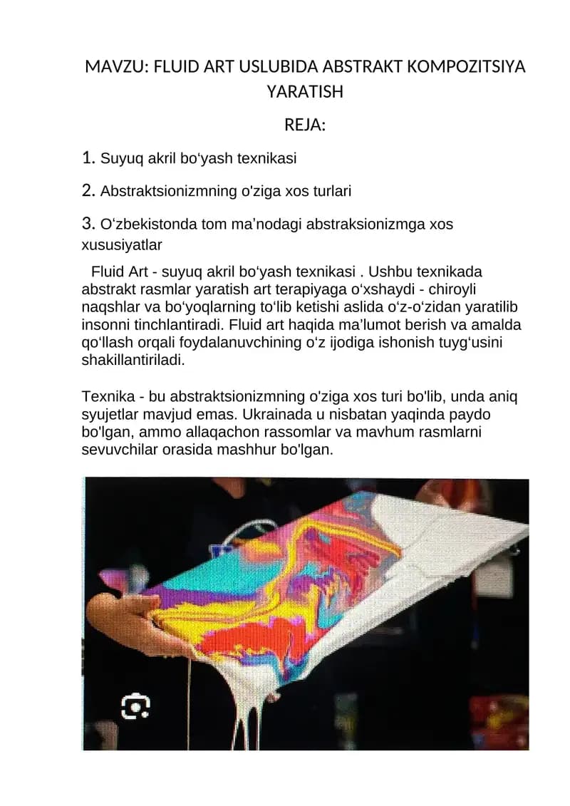 FLUID ART USLUBIDA ABSTRAKT KOMPOZITSIYA YARATISH
