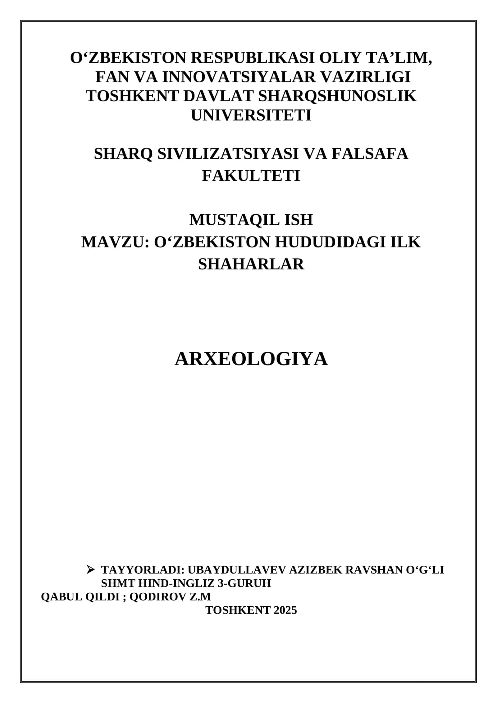 Oʻzbekiston hududida ilk shaharlar