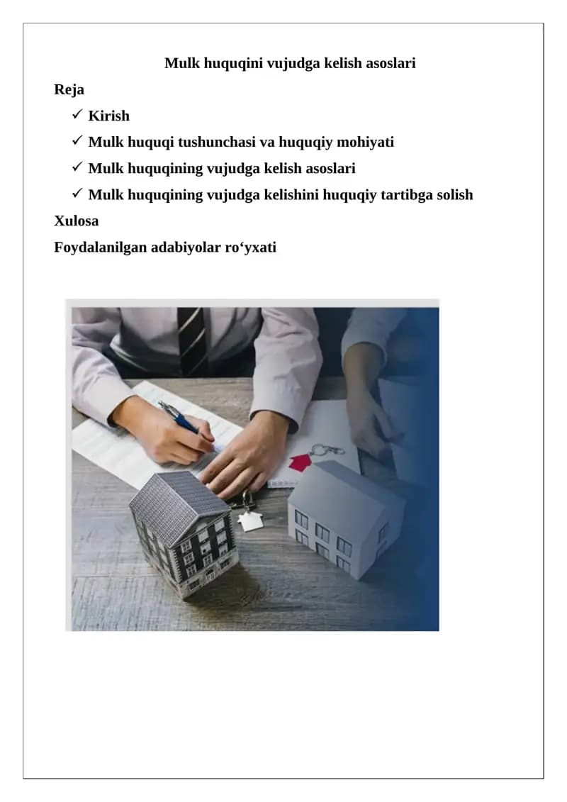 Mulk huquqini vujudga kelish asoslari