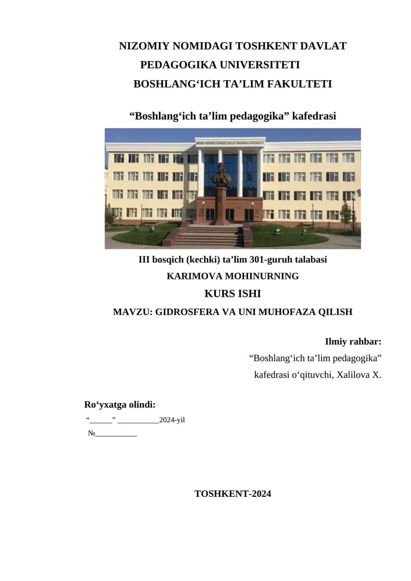GIDROSFERA VA UNI MUHOFAZA QILISH