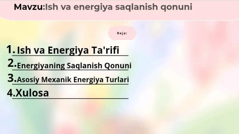 Ish va energiya saqlanish qonuni