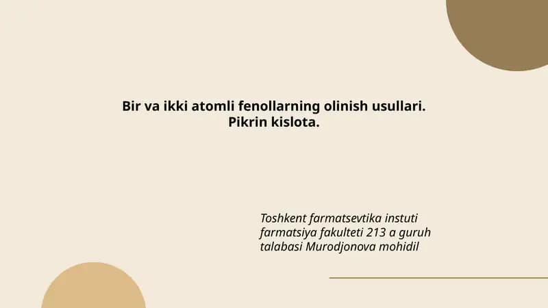 Bir va ikki atomli fenollar va ularning olinish usullari