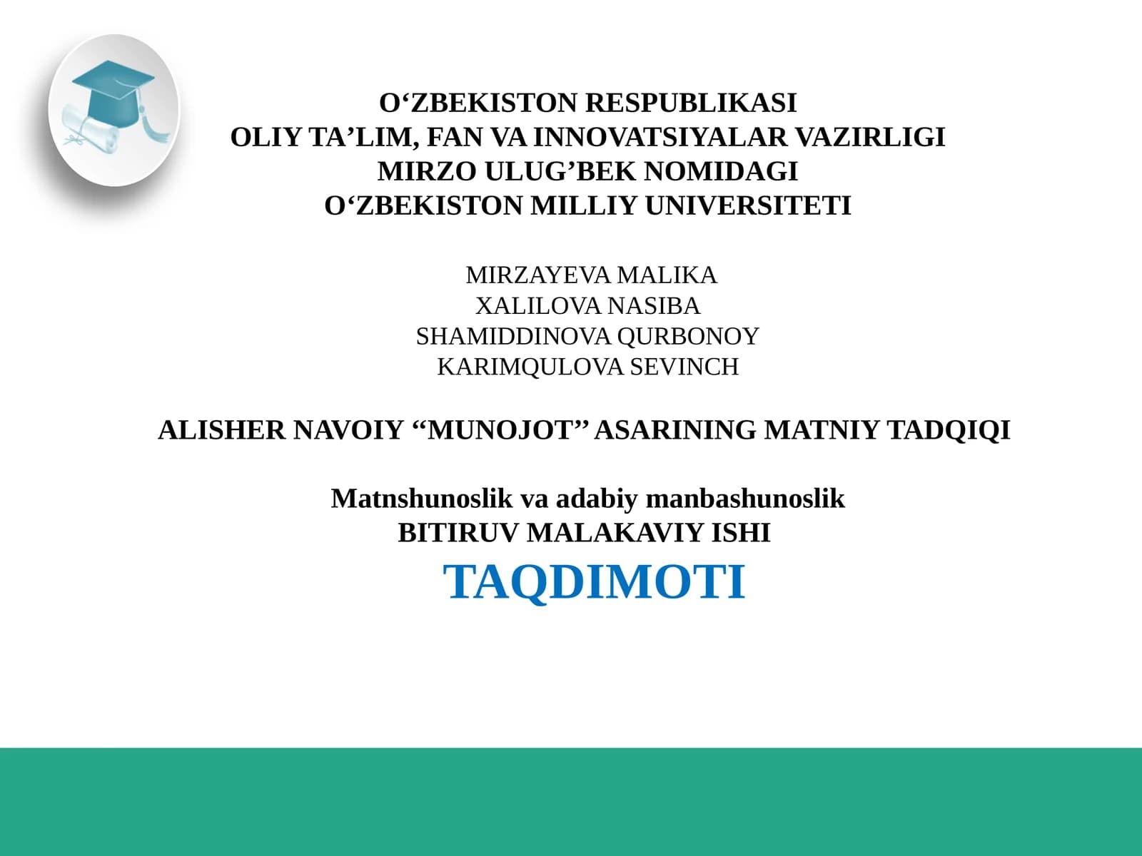 Alisher Navoiy "Munojot" Asarining Matniy Tadqiqi