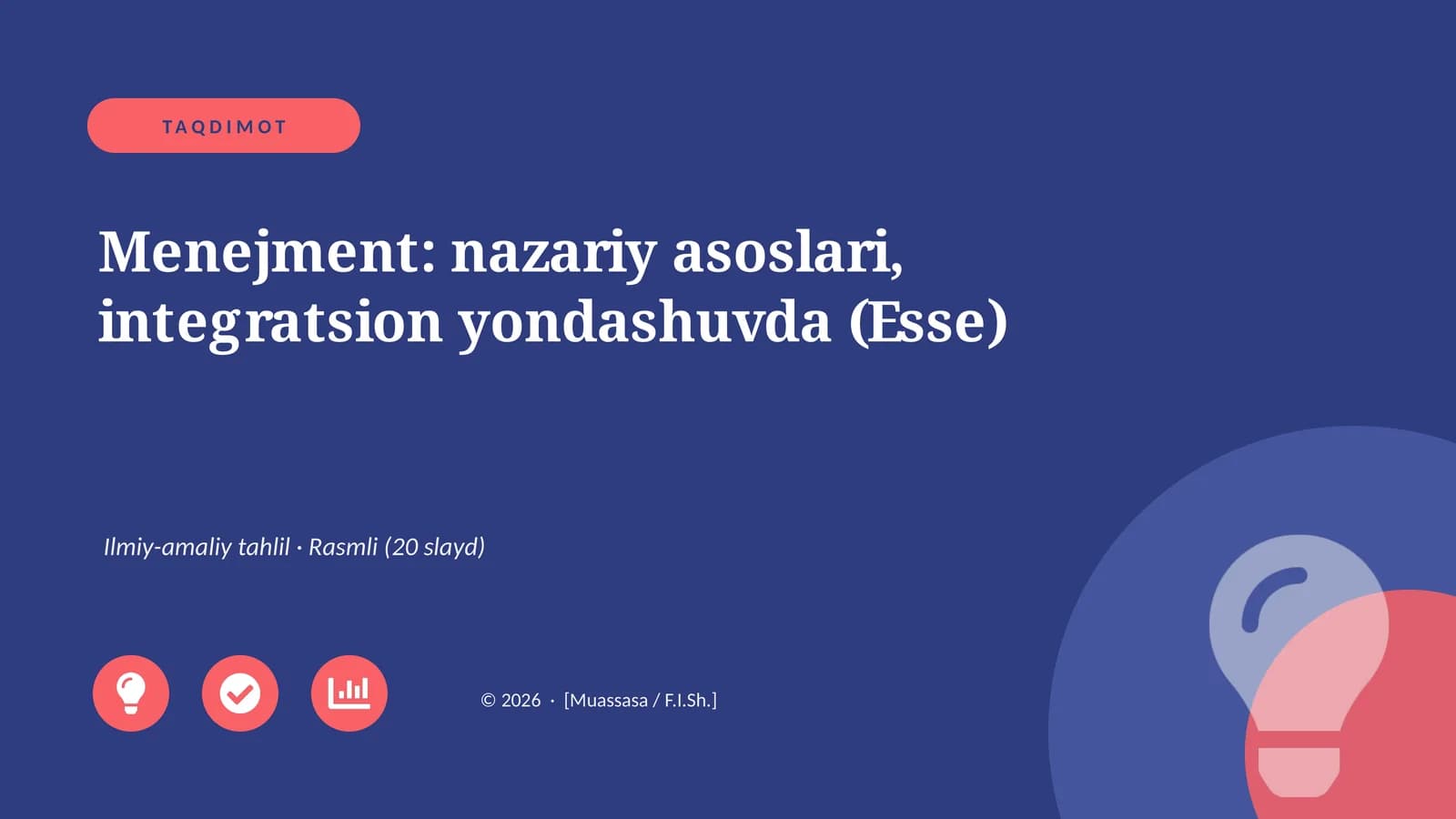 Menejment: nazariy asoslari, integratsion yondashuvda (Esse)