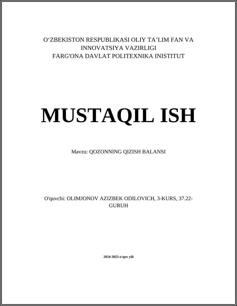 QOZONNING QIZISH BALANSI