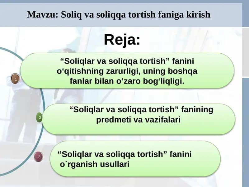 Soliq va soliqqa tortish faniga kirish