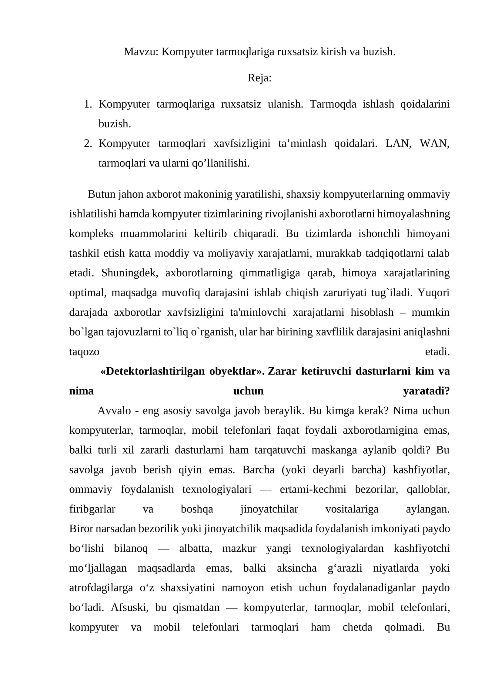 Kompyuter tarmoqlariga ruxsatsiz kirish va buzish