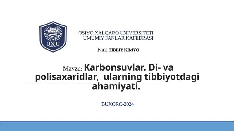 Tibbiy kimyo fanining karbonsuvlar mavzusi