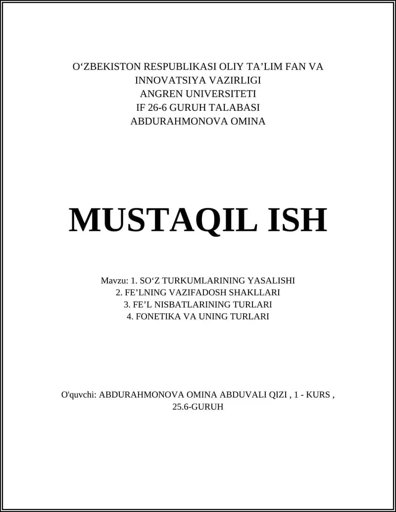 SOʻZ TURKUMLARINING YASALISHI