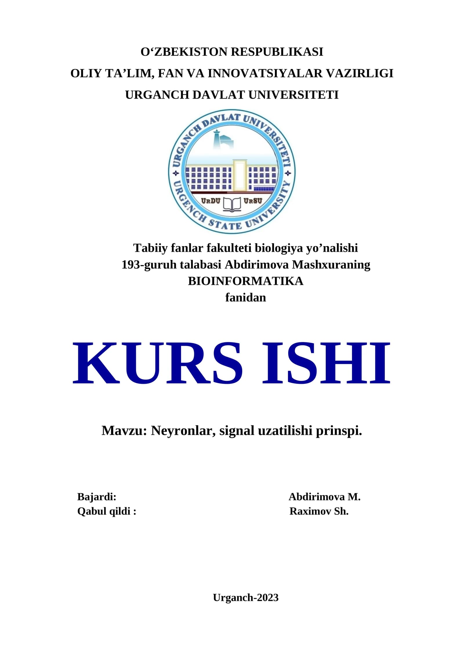 BIOINFORMATIKA KURS ISHI