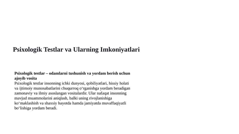 Psixologik Testlar va Ularning Imkoniyatlari
