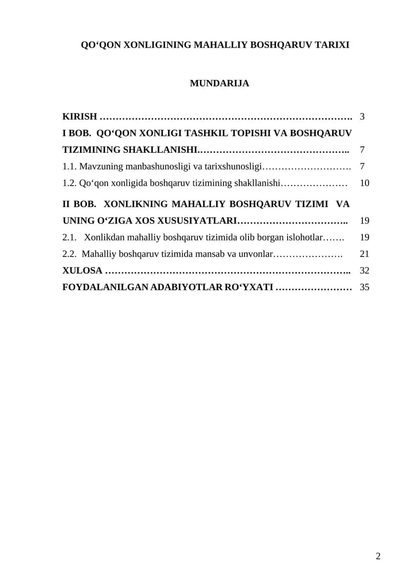 QOʻQON XONLIGINING MAHALLIY BOSHQARUV TARIXI