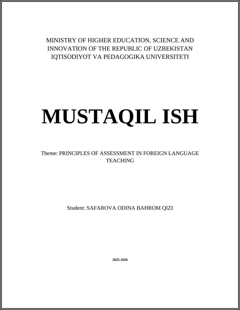 PRINCIPLES OF ASSESSMENT IN FOREIGN LANGUAGE TEACHING