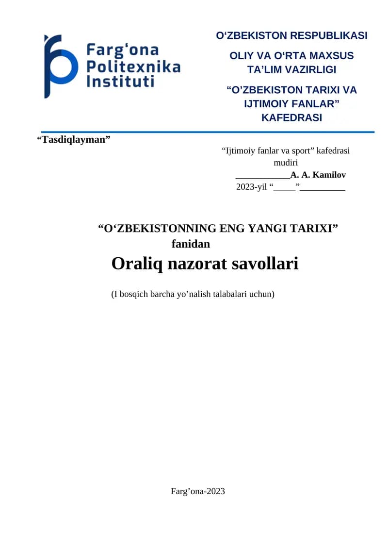O'zbekistonning eng yangi tarixi