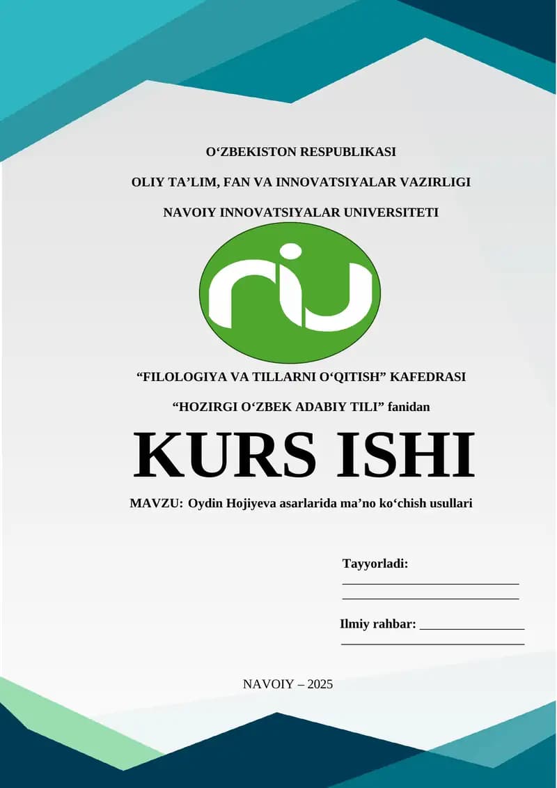 Oydin Hojiyeva asarlarida ma’no ko‘chish usullari