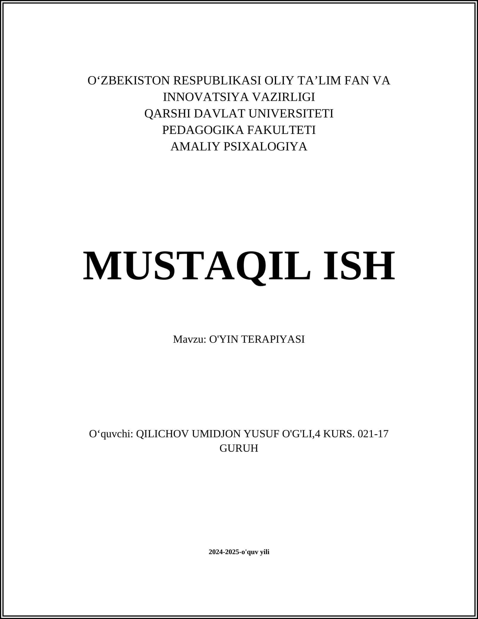 O'YIN TERAPIYASI